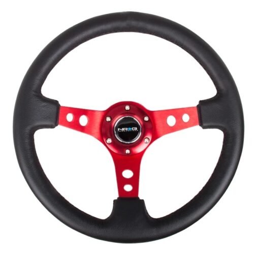 Steering Wheel 350mm 3in Dish Blk Leather/Red Ctr