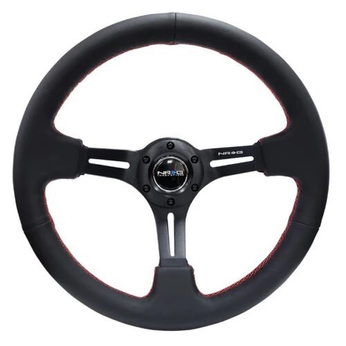 Steering Wheel 350mm 3in Dish Black Leather w/Red