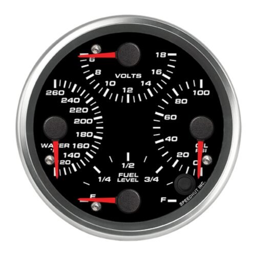 4-1/2in Quad Gauge Temp Volts Oil Fuel Blk Face